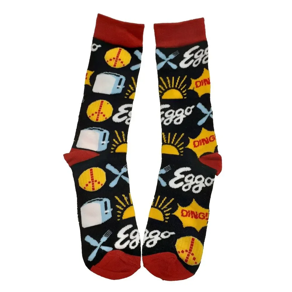 Eggo Waffles Breakfast Novelty 2 Pair Adult Men Crew Socks Size 6-12 NWOT